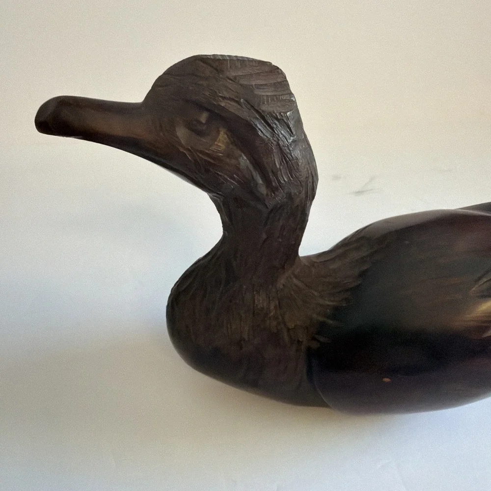 Vintage Hand Carved Iron Wood Duck Decoy Mid Century Home Decor Art